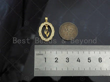 Load image into Gallery viewer, CZ Micro Pave Flower On Oval Shape Pendant/Charm,Cubic Zirconia Dangle Flower Charm, Necklace Bracelet Charm Pendant,15x24mm, Sku#LK270