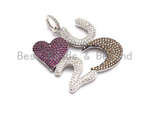 Load image into Gallery viewer, CZ Fuchsia Micro Pave LOVE U To the moon Pendant, CZ Pave love Pendant,Gold/Rose Gold/Silver/Gunmetal, Love Charm, 34x35mm,Sku#F779