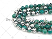 Load image into Gallery viewer, Natural Half Silver Plated Green Agate Beads, 8mm/10mm/12mm Round Faceted Blue Agate Beads, 15.5 Full Strand, sku# UA125