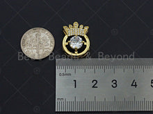 Load image into Gallery viewer, 18K Gold Micro CZ Pave with Big CZ Crown Pendant, Gold Crown Charm,  Crown Beads, Jewelry Findings, 14x20mm, sku#LK47