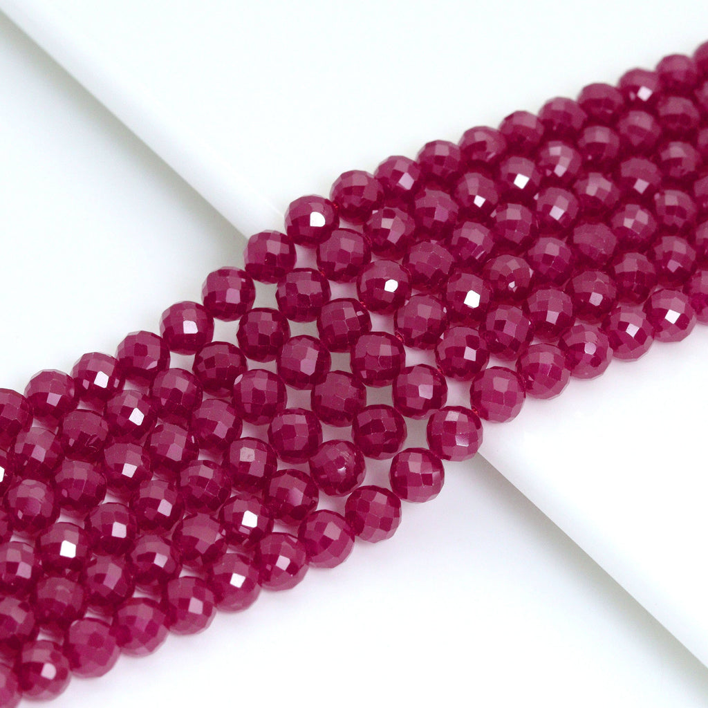 Red Corundum Round Faceted Beads, Sku#U1880
