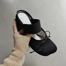 Load image into Gallery viewer, Women's Mary Jane Chunky Heel Ballet Flats | Satin Square Toe Slip-On Dress Shoes