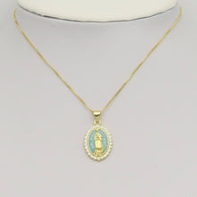 Load image into Gallery viewer, Blue White Oval Shape Mother of Pearl Mary Charm, Sku#LX504