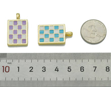 Load image into Gallery viewer, Enamel Checkboard Rectangle Pendant, Sku#F1517