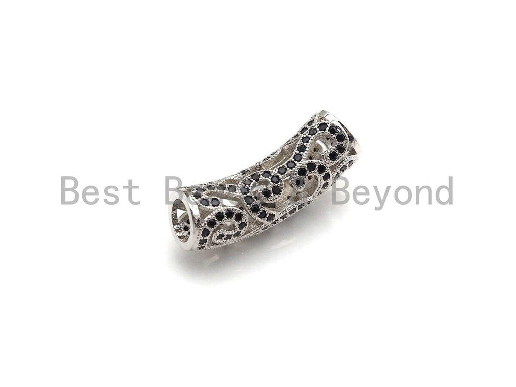 Black CZ CZ Micro Pave Curved Tube , CZ curved tube, Gold Silver Black Rose Gold Color Spacer Tube, 29x5mm, Sku#X148