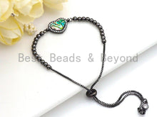 Load image into Gallery viewer, CZ Micro Pave Abalone Heart Connector Beads, Cubic Zirconia Space Connector, Abalone Stone Charm, 10x17mm,SKU#Z934
