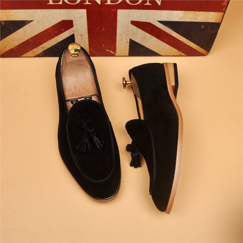 Men's Classic British Pointed Toe Slip-On Loafers - Genuine Leather Dress Shoes