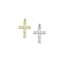 Load image into Gallery viewer, Gold Silver Clear CZ Cross Shape Pendant, Sku#LX441