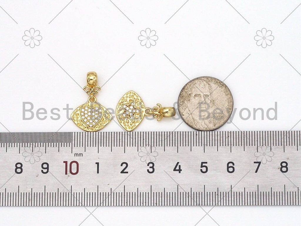 CZ Micro Pave Hamsa Hand Heart Five Point Star On Evil Eye Shape Pendant, 18K Gold Filled Evil Eye CZ Charm,16x23mm,Sku#L606