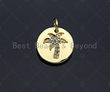 Load image into Gallery viewer, CZ Micro Pave Coconut Tree  on Disc Pendant/Charm, Sku#L320