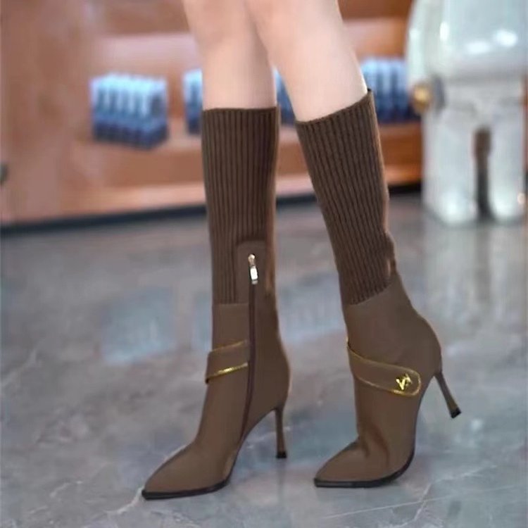 Women's Over-the-Knee Stiletto Boots | Stretchy Knit Pointed Toe Side Zipper
