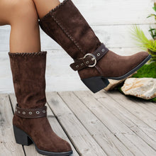 Load image into Gallery viewer, Women's Pointed-Toe Mid-Calf Boots with Belt Buckle - Suede Fashion Boots