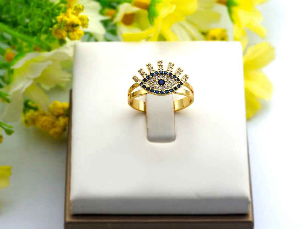 CZ Evil Eye With Long Eyelash Adjustable Ring, SKu#X14