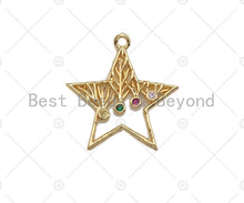 Load image into Gallery viewer, Filigree Gold Mulitcolor Stone Lacy Star/half Circle/Fan Shape Charm, Brushed Gold  Charm Pendants for Earrings necklace making, sku#CP03