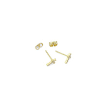 Load image into Gallery viewer, Cute Gold Silver Clear CZ Cross Stud Earrings, Sku#A425