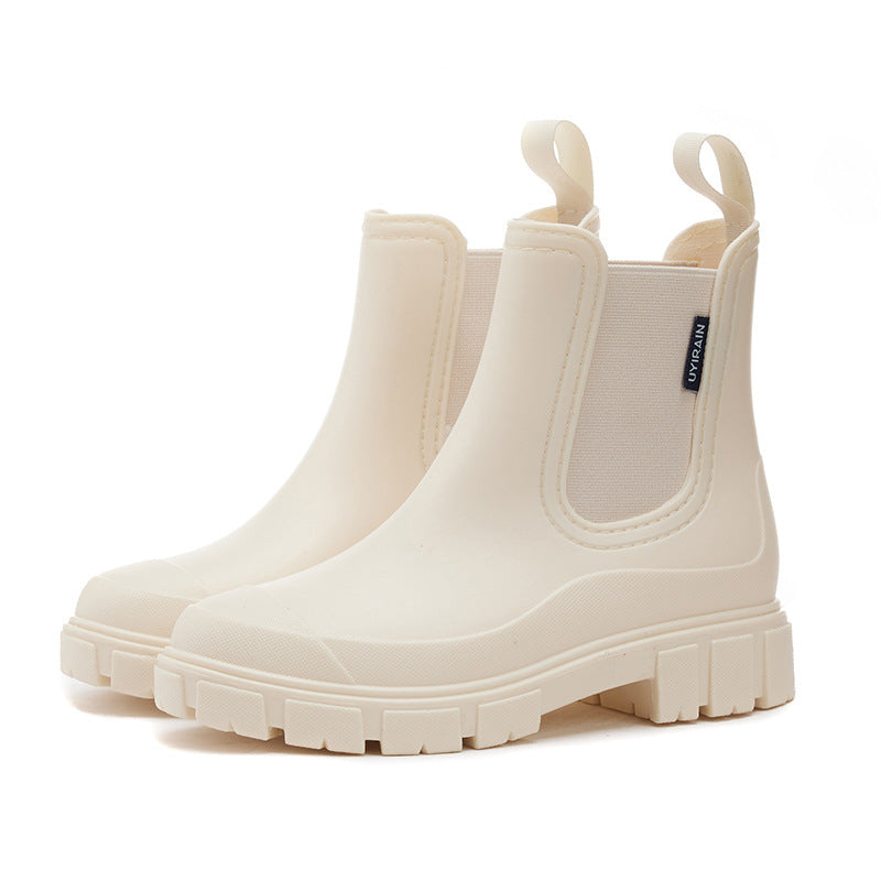 Women's Mid-Calf Rain Boots – Waterproof PVC Slip-On Boots with Mid Heel | Sizes 36–43