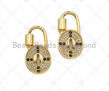 Load image into Gallery viewer, 18K Gold Black Clear CZ Micro Pave Cross Oval Lock Clasp, Oval Lock Shape Clasp,Pave Lock,15x29mm,sku#K142