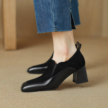 Load image into Gallery viewer, Women's Retro Square-Toe Chunky Heel Dress Shoes - Genuine Leather High Heels
