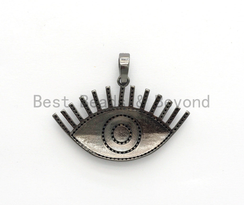 Enamel Colored Long eyelash Evil Eye Pendant/Focal,Blue/Red/Black/, CZ Micro Pave Oil Drop Eye pendant,Enamel Jewelry,26x41mm,,sku#F603