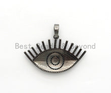 Load image into Gallery viewer, Enamel Colored Long eyelash Evil Eye Pendant/Focal,Blue/Red/Black/, CZ Micro Pave Oil Drop Eye pendant,Enamel Jewelry,26x41mm,,sku#F603