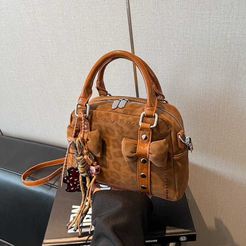 Women's PU Leather Pillow Bag – Crossbody & Handheld Purse with Rivet Detail