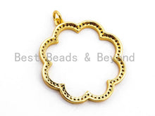 Load image into Gallery viewer, CZ Clear/Black Micro Pave Flower Pendant, Flower Shaped Pave