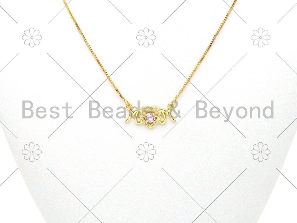 CZ Micro Pave Mom Word With Heart Shape Pendant/Charm, 18K Gold Filled Mom Charm, Mother's Day Charm,13x27mm,Sku#LK385