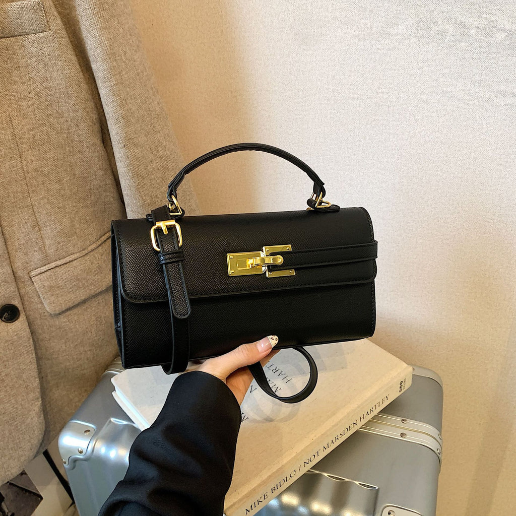 Chic Square Handbag with Lock Closure - Premium PU Leather Crossbody Bag for Women