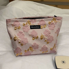 Load image into Gallery viewer, Floral Storage Pouch - Premium Cotton Cosmetic Bag with Nylon Lining