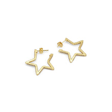 Load image into Gallery viewer, Gold Silver CZ Five Point Star Huggie Earrings, Sku#A124