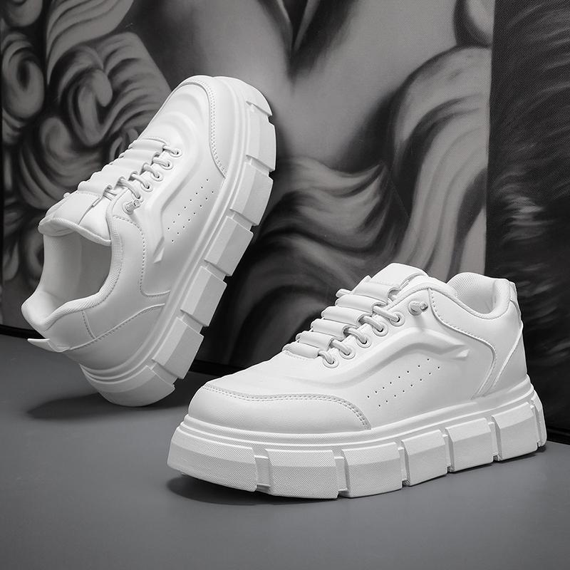 Men's Stylish Microfiber Leather Chunky Sole Casual Sneakers | Lace-Up Low-Top Height Lift Shoes