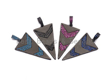Load image into Gallery viewer, Gunmetal Triangle Shape with Blue/Pink/Black Arrow Pave CZ Pendant, CZ Pave Pendant, 20x46mm, sku#X103