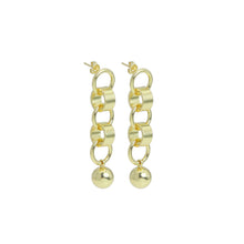 Load image into Gallery viewer, Shiny Gold Link Chain Ball Dangle Earrings, Sku#A275
