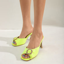 Load image into Gallery viewer, Women's Glitter Patent Leather Rhinestone Strappy Sandals | Chunky Block Heel | Square Toe