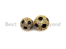 Load image into Gallery viewer, 10mm/12mm CZ Micro Pave Round Soccer ball Spacer Beads, CZ Pave ball beads,Gold/Silver Color, Men's Jewelry Findings, sku#N52