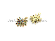 Load image into Gallery viewer, Multi-Color CZ Micro Pave Radial Flower Star Pendant, Flower Shaped Pave Pendant, Gold plated, 14x17mm, Sku#B106