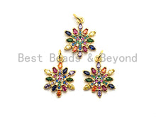 Load image into Gallery viewer, CZ Colorful Micro Pave Round With Snowflake Pendant, Snowflake  Shaped Pave Pendant, Gold plated, 14x18mm, Sku#F823