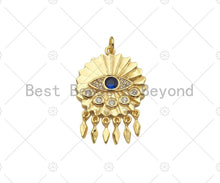 Load image into Gallery viewer, CZ Micro Pave Evil Eye with Dainty Triangle On Round Coin Shape Pendan,18K Gold Medallion Charm, Necklace Bracelet Charm, 30x20mm,Sku#L563