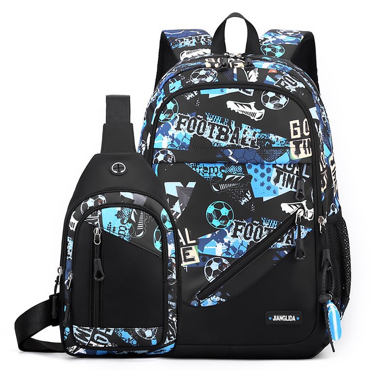 Men's Nylon Two-Piece Backpack & Chest Bag Set – Multi-Pocket Travel Bag
