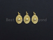 Load image into Gallery viewer, Clear CZ Micro Pave Planet Oval Pendant Charm, Cubic Zirconi