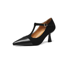 Load image into Gallery viewer, Elegant T-Strap Pointed Toe Stacked Heel Pumps