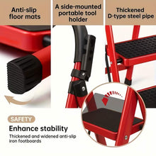 Load image into Gallery viewer, Folding 3/4-Step Ladder – Portable Steel Step Stool, Anti-Slip