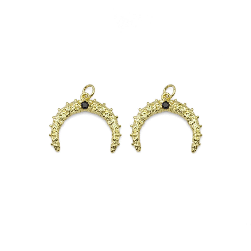 Black CZ Gold Cresent Moon Horn Charm, Sku#LX336