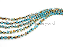 Load image into Gallery viewer, 60/36 Long Hand Knotted Blue Gold Color Crystal Necklace, Double Wrap Necklace, Turquoise Color 4mm/8mm Rondelle Crystal Beads, SKU#D19