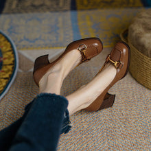 Load image into Gallery viewer, Women's Retro Square Toe Chunky Heel Pumps - French Style Block Heel Shoes