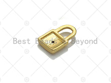 Load image into Gallery viewer, 18K Gold Dainty Pad Lock Charm with Pave Star, Pave lock Pendant, Gold/Silver Padlock, 8x12mm, Sku#LK31