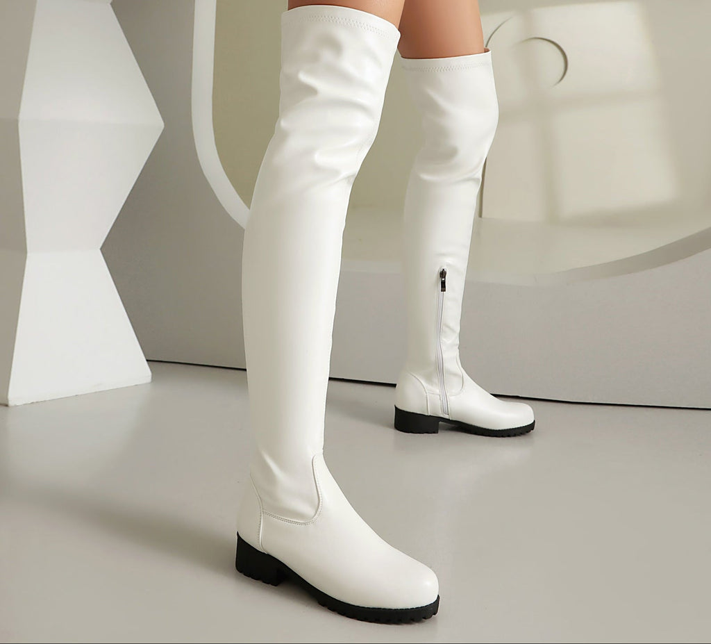 Women's Stretchy Over-the-Knee Boots | Low Heel Side Zipper