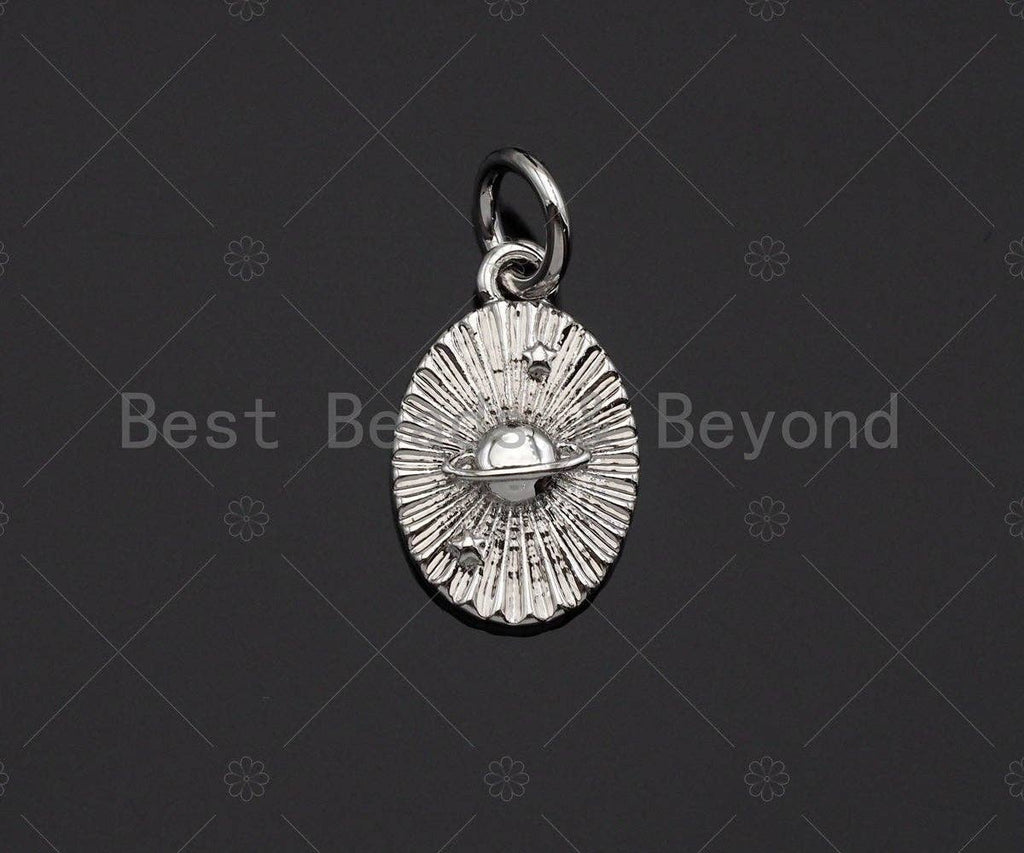 CZ Micro Pave Earth On Oval Shape Pendant/Charm, Oval Cubic Zirconia Global Pendant, Real Gold Plated,8x13mm,Sku#L314