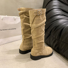 Load image into Gallery viewer, Women's Slim-Fit High-Top Chunky Heel Boots | Suede Buckle Slip-On | Fall Winter