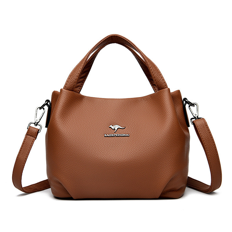 Women's High-Capacity Lychee Texture Tote Bag – Composite Cowhide Shoulder Bag